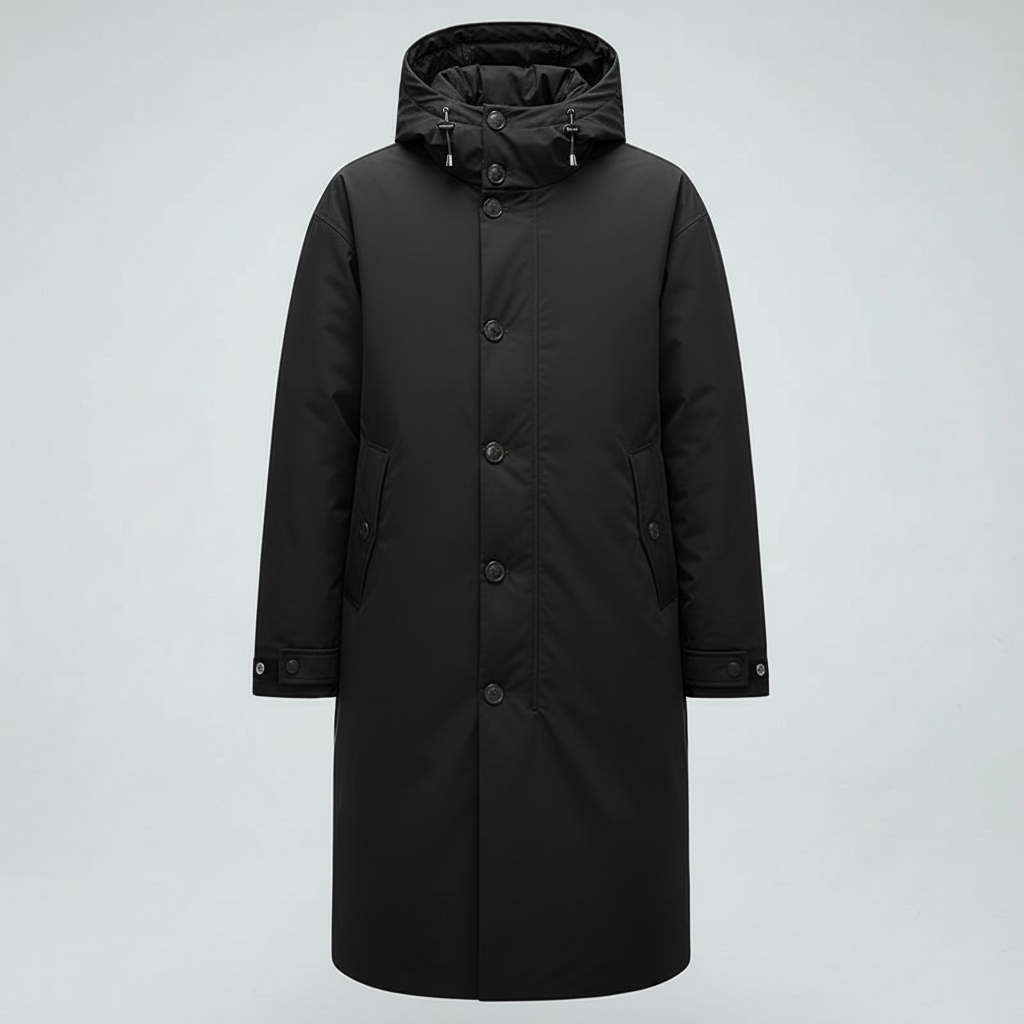 Men's Long Waterproof Puffer Coat with Hood | Stylish Trench Coat