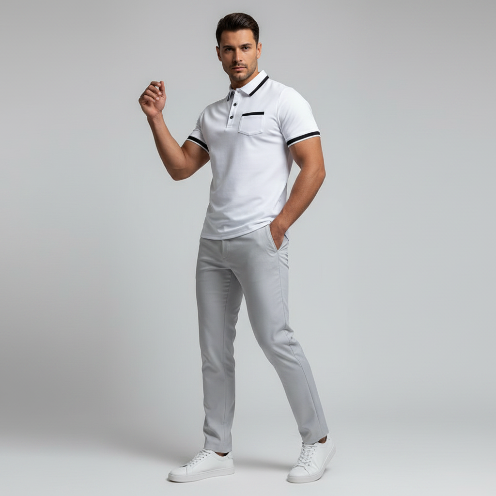 Elegant Men's Polo Shirt | Classic Fit Long Sleeve Polo