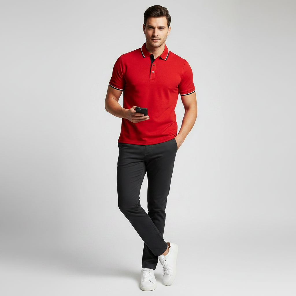 Elegant Men's Polo Shirt | Classic Fit Long Sleeve Polo