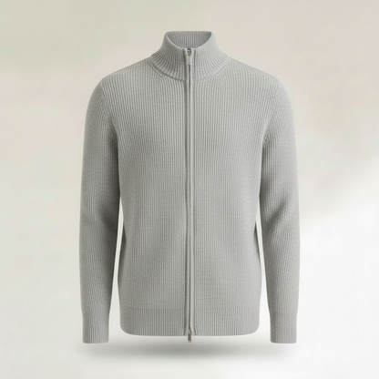 Men's Black Zip Up Cardigan | Slim Fit Ribbed Knit Sweater