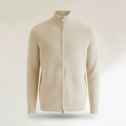 Men's Black Zip Up Cardigan | Slim Fit Ribbed Knit Sweater