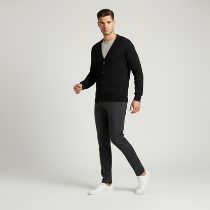 Men's Black Zip Up Cardigan | Slim Fit Ribbed Knit Sweater