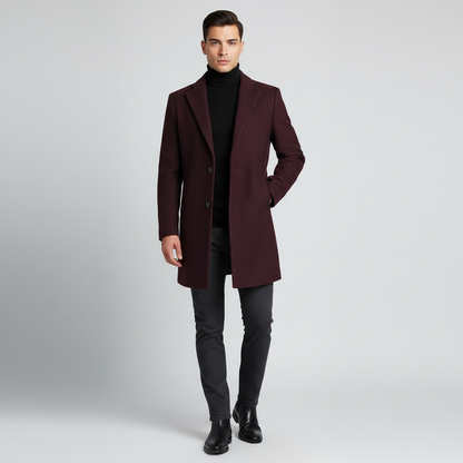Men's Long Coat with Notched Lapel | Men's Overcoat