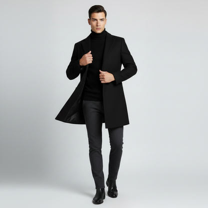 Men's Long Coat with Notched Lapel | Men's Overcoat