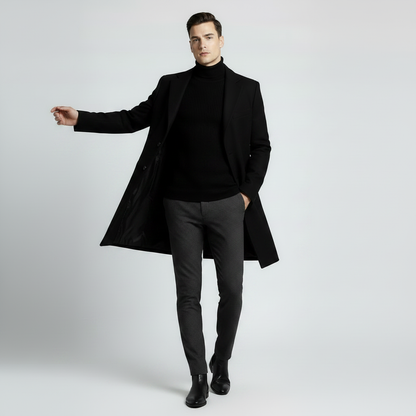 Men's Long Coat with Notched Lapel | Men's Overcoat