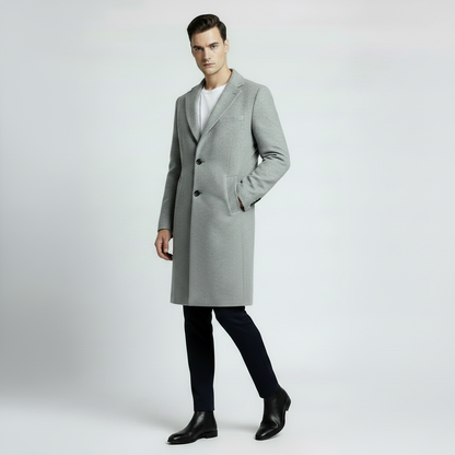 Men's Long Coat with Notched Lapel | Men's Overcoat