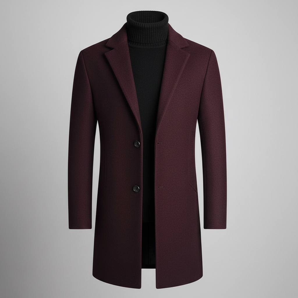 Men's Long Coat with Notched Lapel | Men's Overcoat