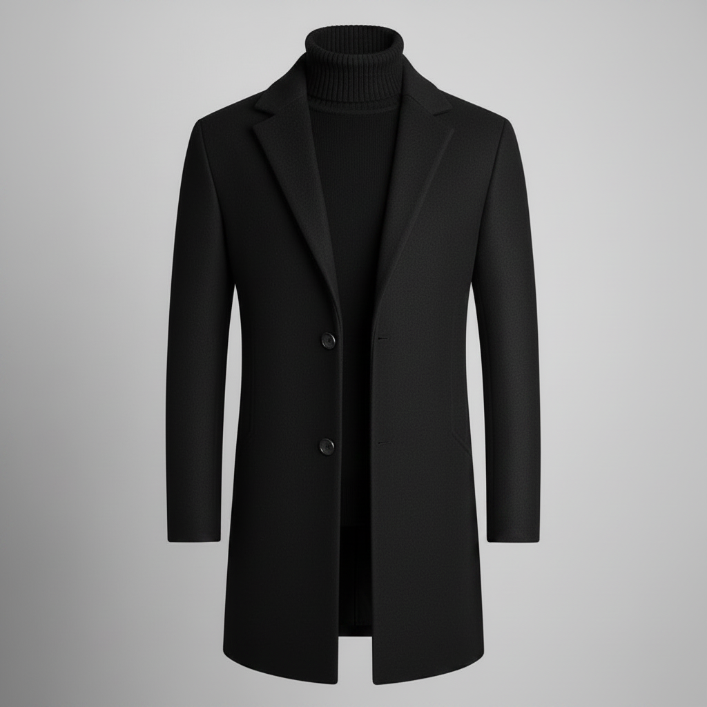 Men's Long Coat with Notched Lapel | Men's Overcoat