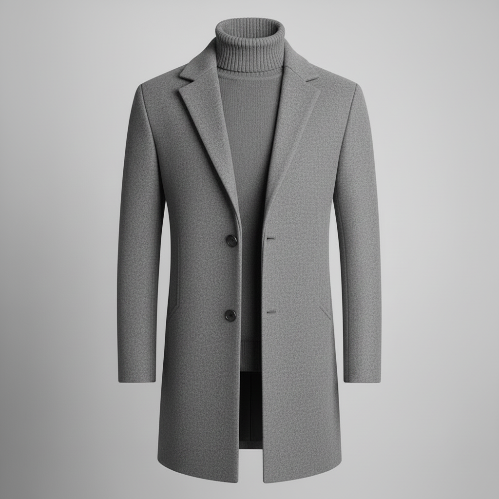 Men's Long Coat with Notched Lapel | Men's Overcoat