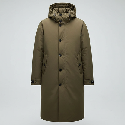 Men's Long Waterproof Puffer Coat with Hood | Stylish Trench Coat
